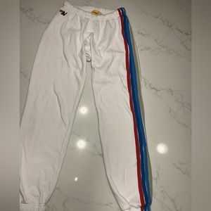 EUC Women’s Aviator Nation White 5 stripe sweatpants- Size Small
